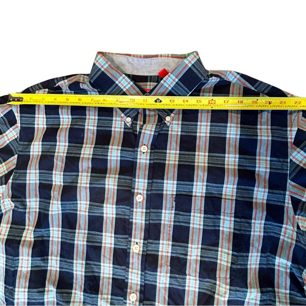 Izod Button Down Shirt 100% Cotton Long‎ Sleeve Blue/Green Check Plaid Mens 2XLT - Picture 6 of 10